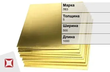 Латунный лист 5х500х1000 мм Л63 ГОСТ 931-90 в Кызылорде