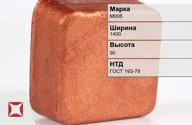 Медная чушка М00б 1400х90 мм ГОСТ 193-79 в Кызылорде