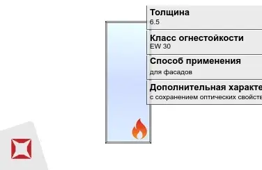 Огнестойкое стекло Pyropane 6.5 мм EW 30 с сохранением оптических свойств ГОСТ 30247.0-94 в Кызылорде