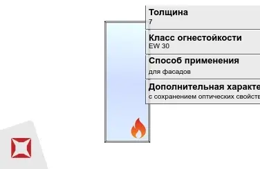 Огнестойкое стекло Pyropane 7 мм EW 30 с сохранением оптических свойств ГОСТ 30247.0-94 в Кызылорде