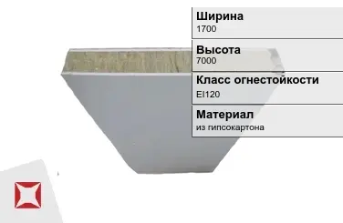 Противопожарная перегородка EI120 1700х7000 мм Кнауф ГОСТ 30247.0-94 в Кызылорде